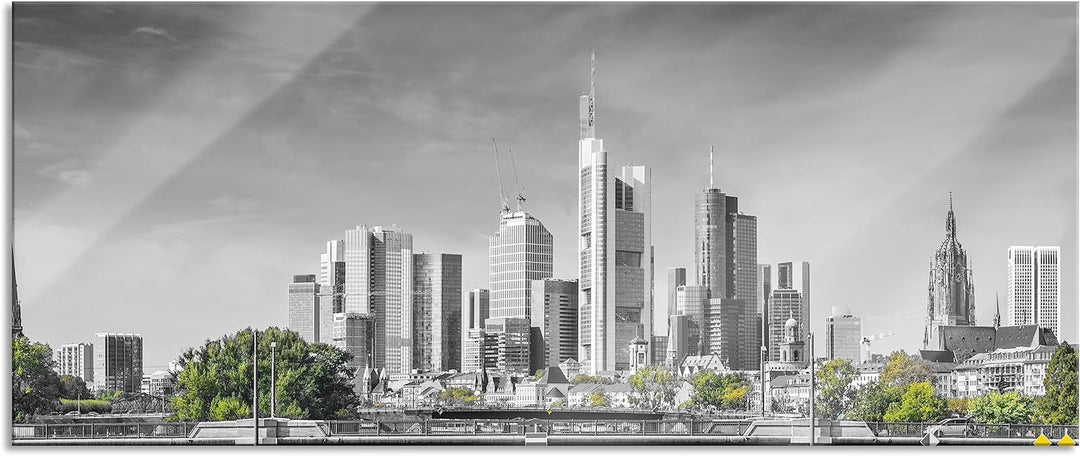 Glasbild Panorama | Wandbild aus Echtglas | Skyline von Frankfurt am Main | 100x40 cm | inkl. Aufhän