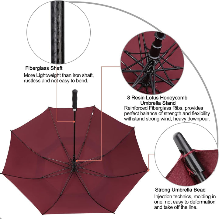 G4Free 55/63/69/72/80 Inch Golfschirm,Regenschirm Sturmfest,Doppelverdeck Belüftete Extra Grosse Übe