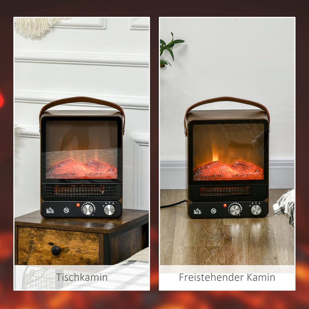 HOMCOM Elektrokamin mit Flammeneffekt, Geräuscharmer Standkamin mit Griff, regelbarer Kaminofen, 750