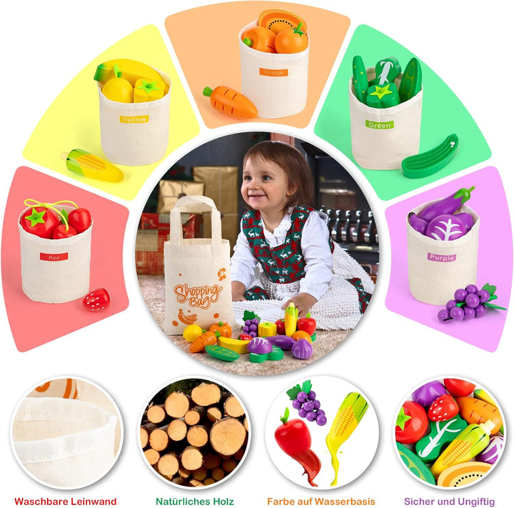 SEMKOTREE Kaufladen Zubehör Holz, Spiellebensmittel Kinderküche Zubehör, Kaufmannsladen Zubehör mit