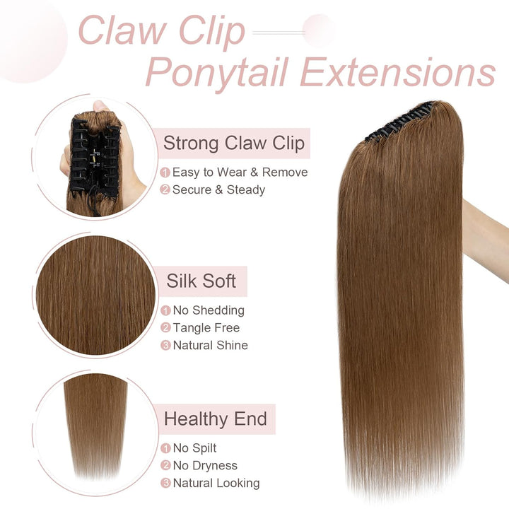 Silk-co Pferdeschwanz Extensions Echthaar Haarteile Echthaar Glatt Zopf Haarverlängerung Claw Haarte