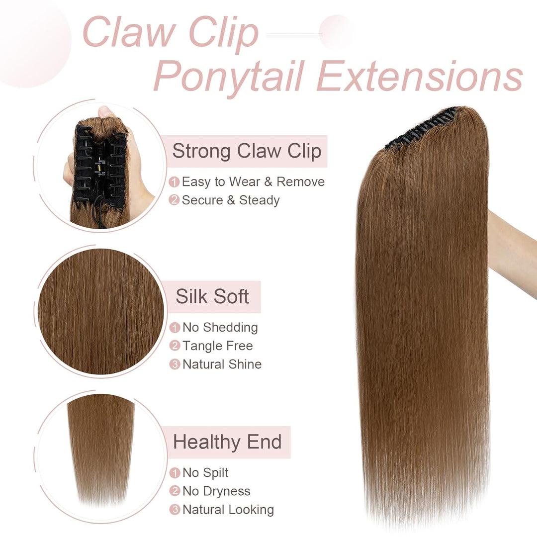 Silk-co Haarteile Echthaar Ponytail Extension Clip in Pferdeschwanz Extensions Echthaar Glatt Zopf H
