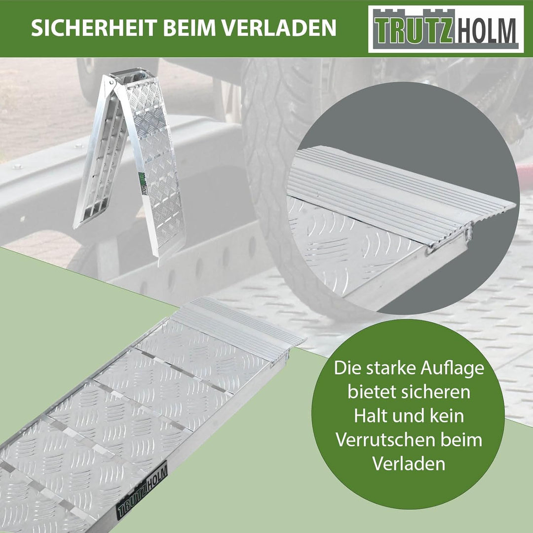 TRUTZHOLM 1 x Auffahrrampe klappbar 226 cm Traglast 680 kg Alu grau Motorradrampe Verladerampe Land