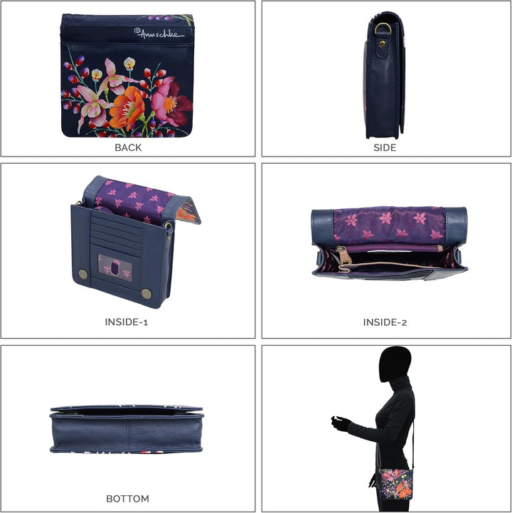 Anuschka Kleine Handbemalte Messenger Bag aus echtem Leder Moonlit Meadow, Moonlit Meadow
