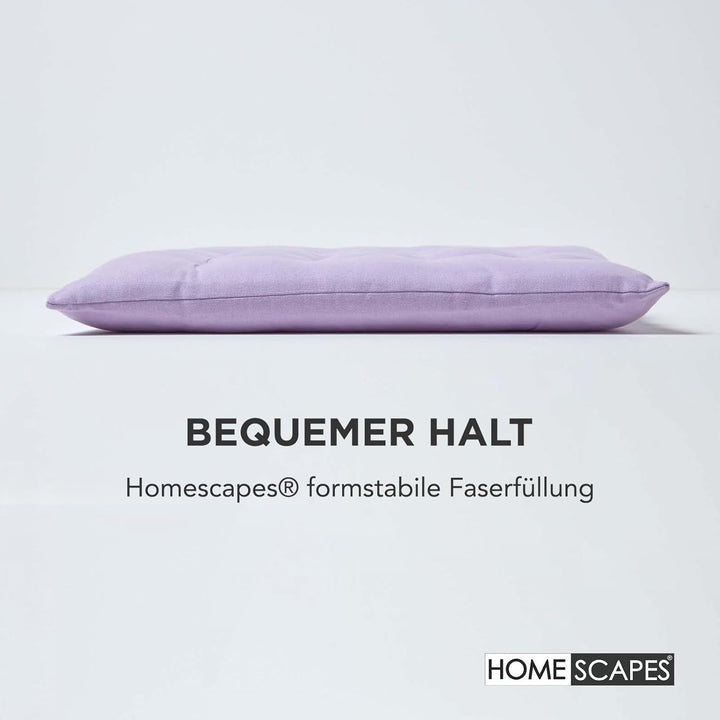 Homescapes 6er Set Stuhlkissen 40 x 40 cm, helles violett, Sitzkissen mit Bändern und Knopfverschlus