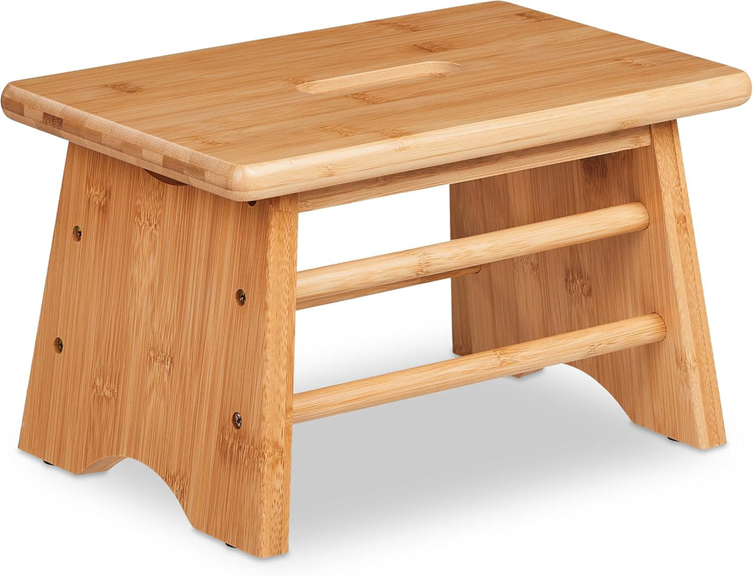 Relaxdays Fussbank Bambus, bis 100 kg, Stabiler Tritthocker, HBT: 20x33x21,5 cm, Kinderhocker Bad, G
