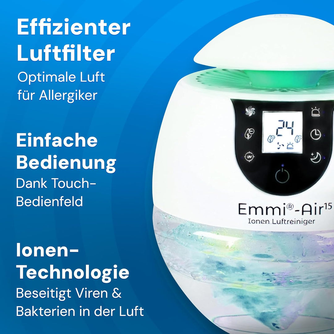 Emmi®-Air Ionen Luftreiniger fördert das Frische Gefühl – Raumluft dauerhaft säubern gegen Staub, Ba