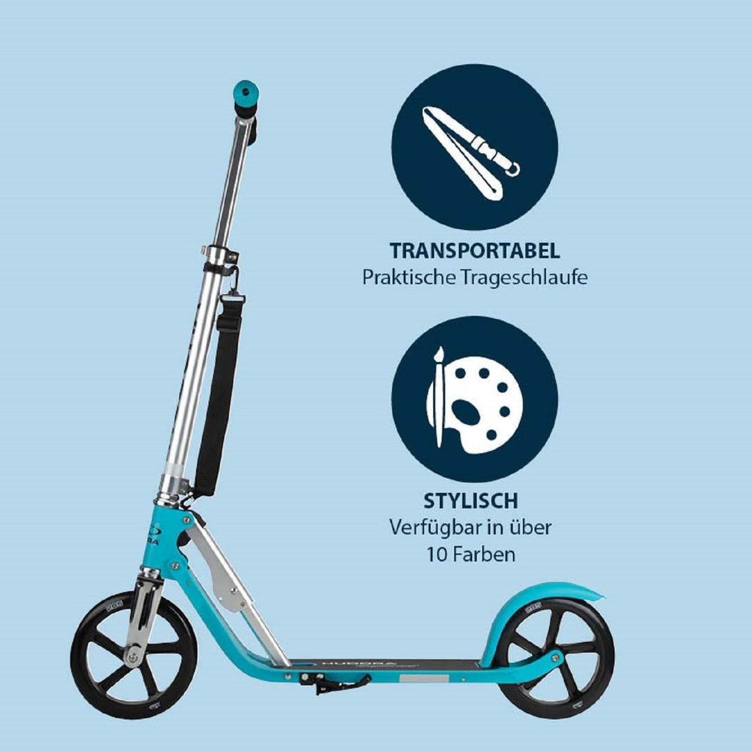 HUDORA BigWheel 205 Scooter inkl. Kabelschloss - Klappbar & Höhenverstellbar - Mit Tragegurt - Tretr