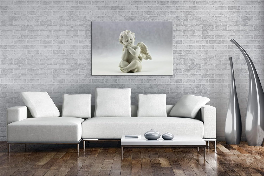 deyoli schöne Engelsfigur in weissem Raum im Format: 80x60 als Leinwandbild, Motiv fertig gerahmt au