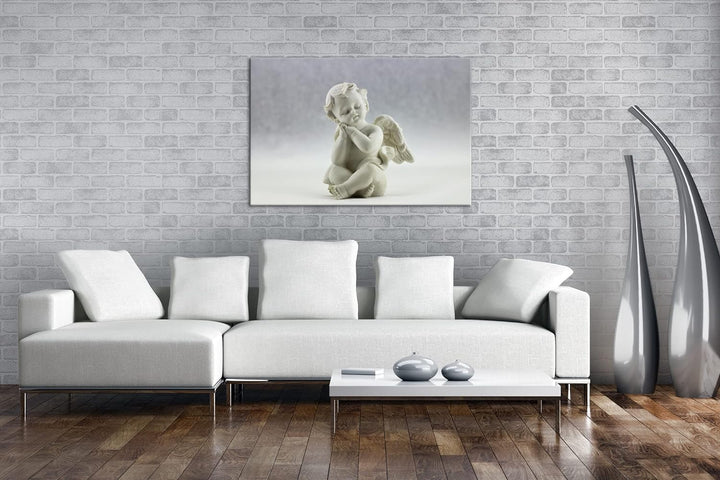 deyoli schöne Engelsfigur in weissem Raum im Format: 80x60 als Leinwandbild, Motiv fertig gerahmt au