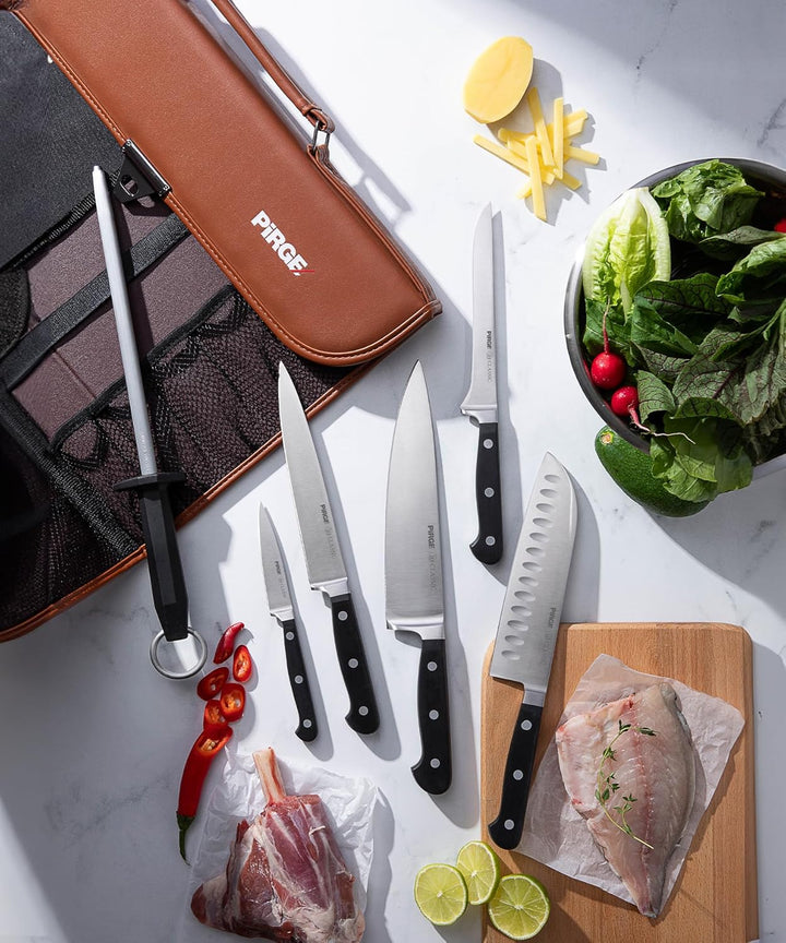 Pirge Classic Profi Messerset mit Tasche 7 Stück - Geschmiedet Messerset - Profi Kochmesser Set - Ed