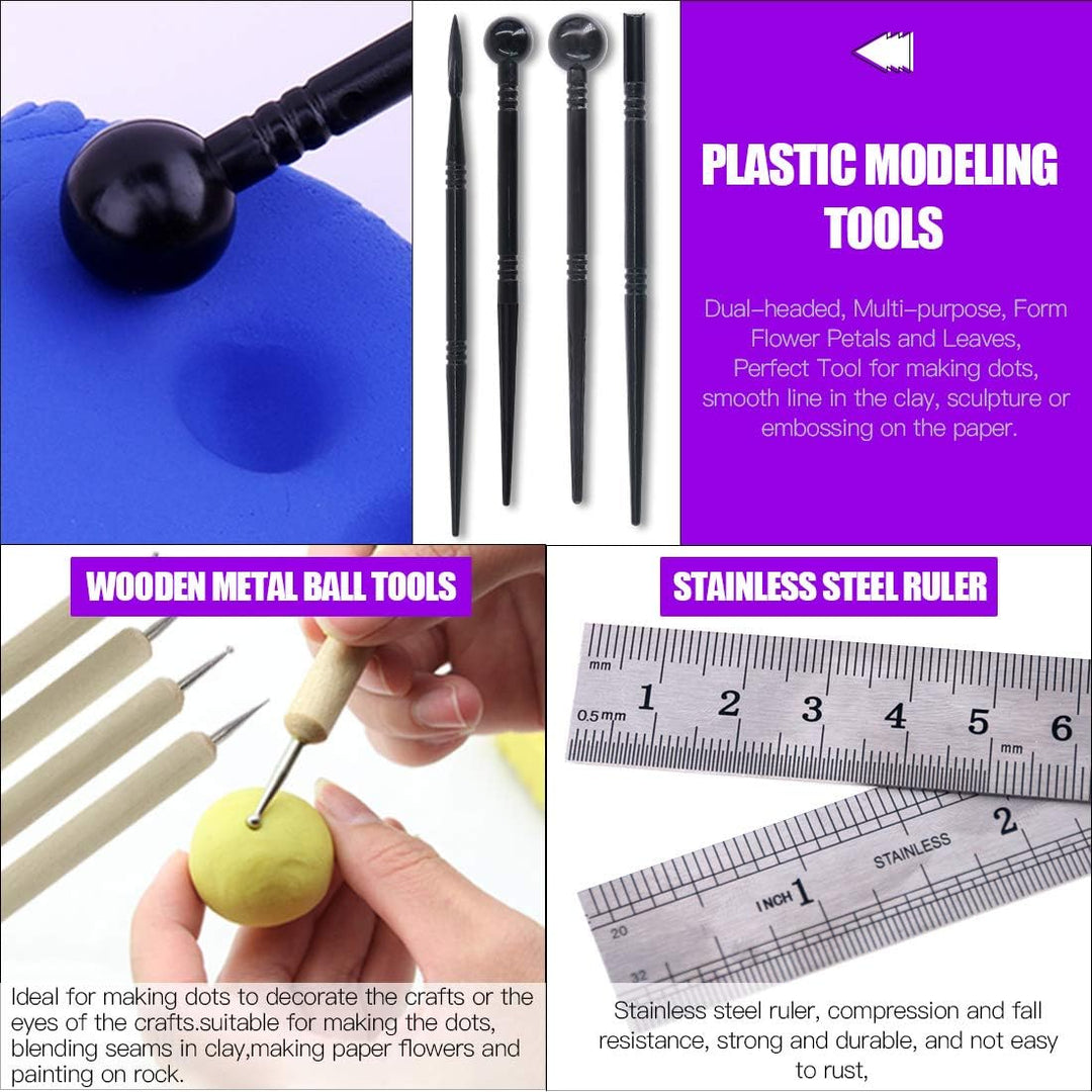 Swpeet Modelliermasse Modellierwerkzeug-Set, Malpinsel, Holz-Punktierwerkzeuge, Ball-Stylus-Werkzeug