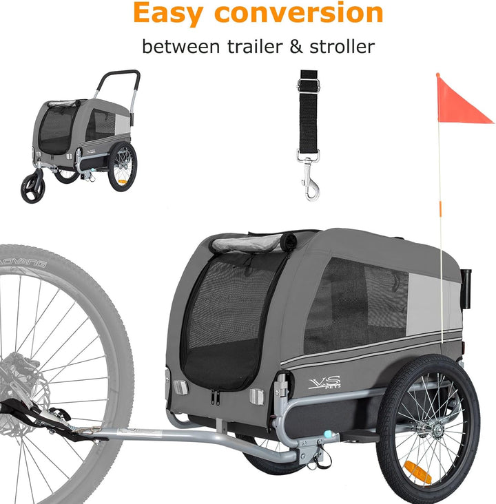 Tiggo VS Pets Medium Hundeanhänger & Buggy 2in1 Fahrradanhänger Hundebuggy Jogger 80204 Grau, Grau