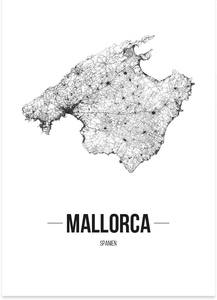 JUNIWORDS Stadtposter, Mallorca, Wähle eine Grösse, 60 x 90 cm, Poster, Schrift B, Weiss 60 x 90 cm