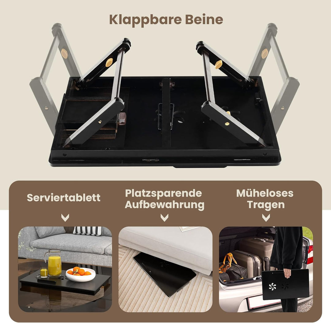 COSTWAY Bambus Laptoptisch klappbar, Notebooktisch höhenverstellbar & neigbar & belüftet, Lapdesk mi