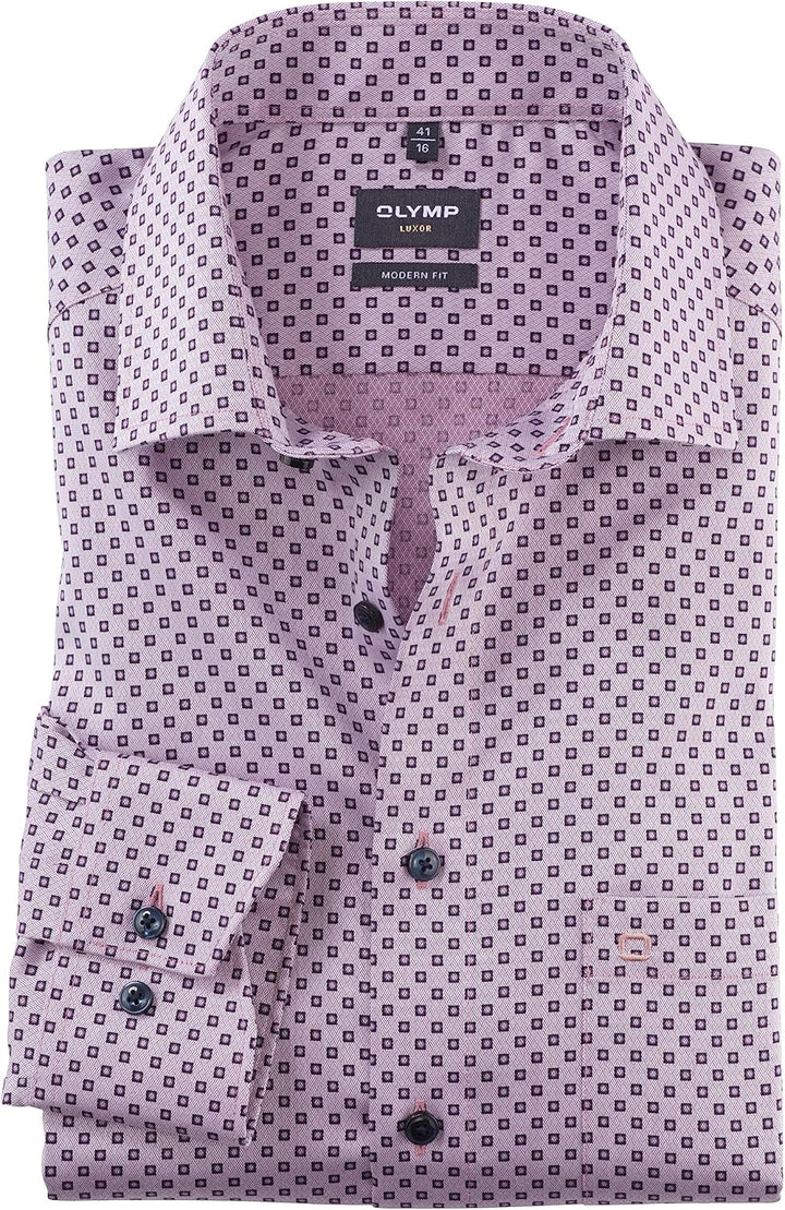 OLYMP Herren Businesshemd Langarm Luxor,Digitaldruck,modern fit,Global Kent 37 Mauve 93, 37 Mauve 93