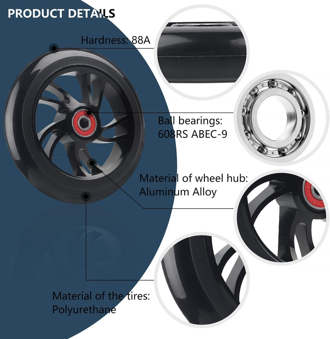 DBREAKS 2 Stück Stunt Scooter Rollen 120mm, Ersatzräder für Scooter 120mm Schwarz, Scooter Ersatzräd