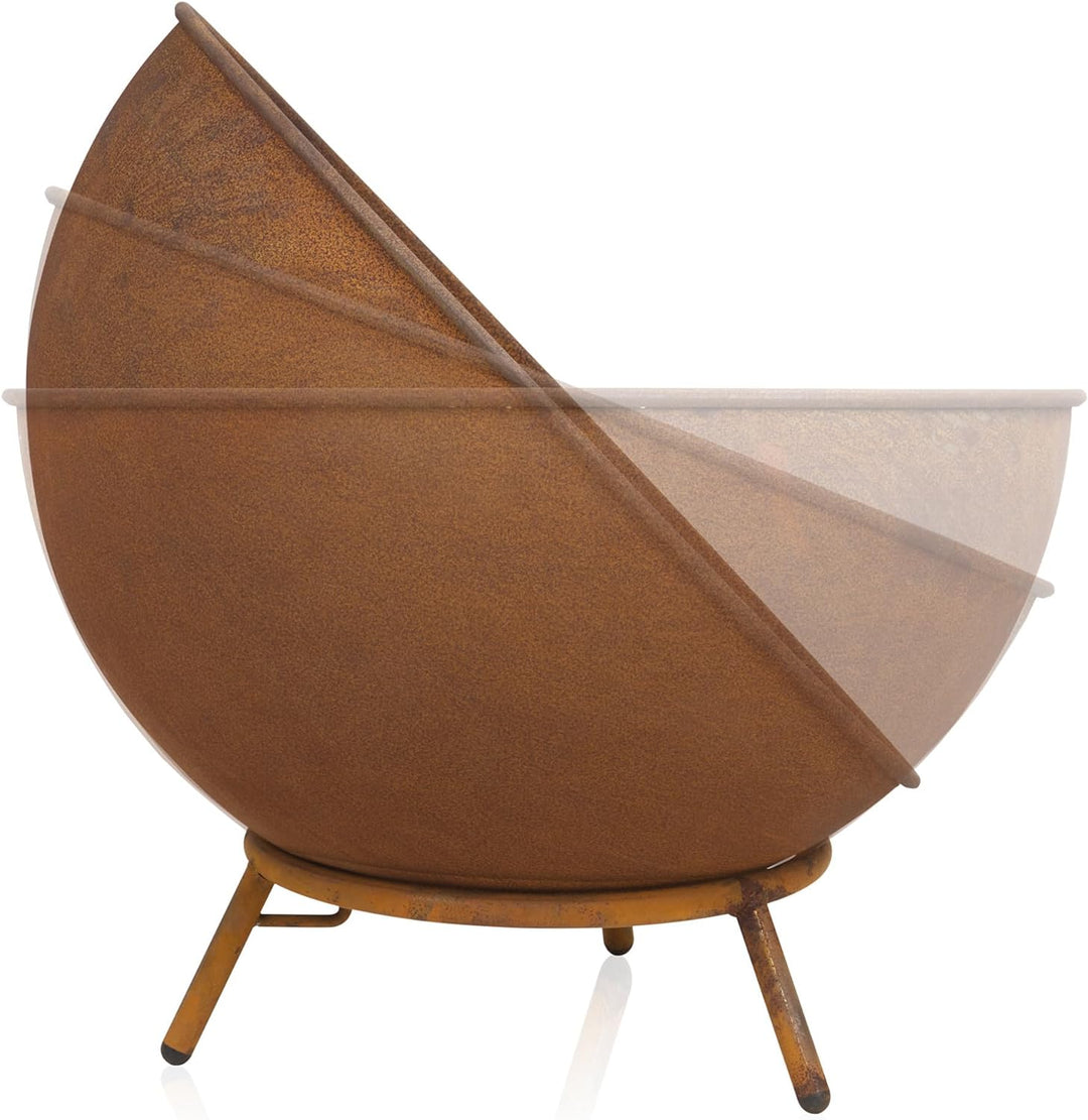 BBQ-Toro Feuerschale Ø 60 cm | Rostoptik | Kippbare Feuerstelle mit Dreibein Gestell | 3in1 Feuerkug