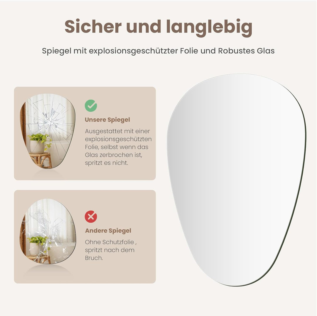 EMKE Badspiegel 50 x 70 cm, Asymmetrischer Spiegel, 360° Installation, Dekorativer HD-Wandspiegel fü