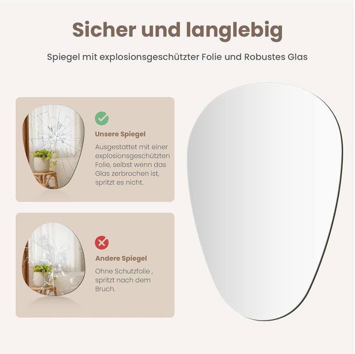 EMKE Badspiegel 45 x 60 cm, Asymmetrischer Spiegel, 360° Installation, Dekorativer HD-Wandspiegel fü