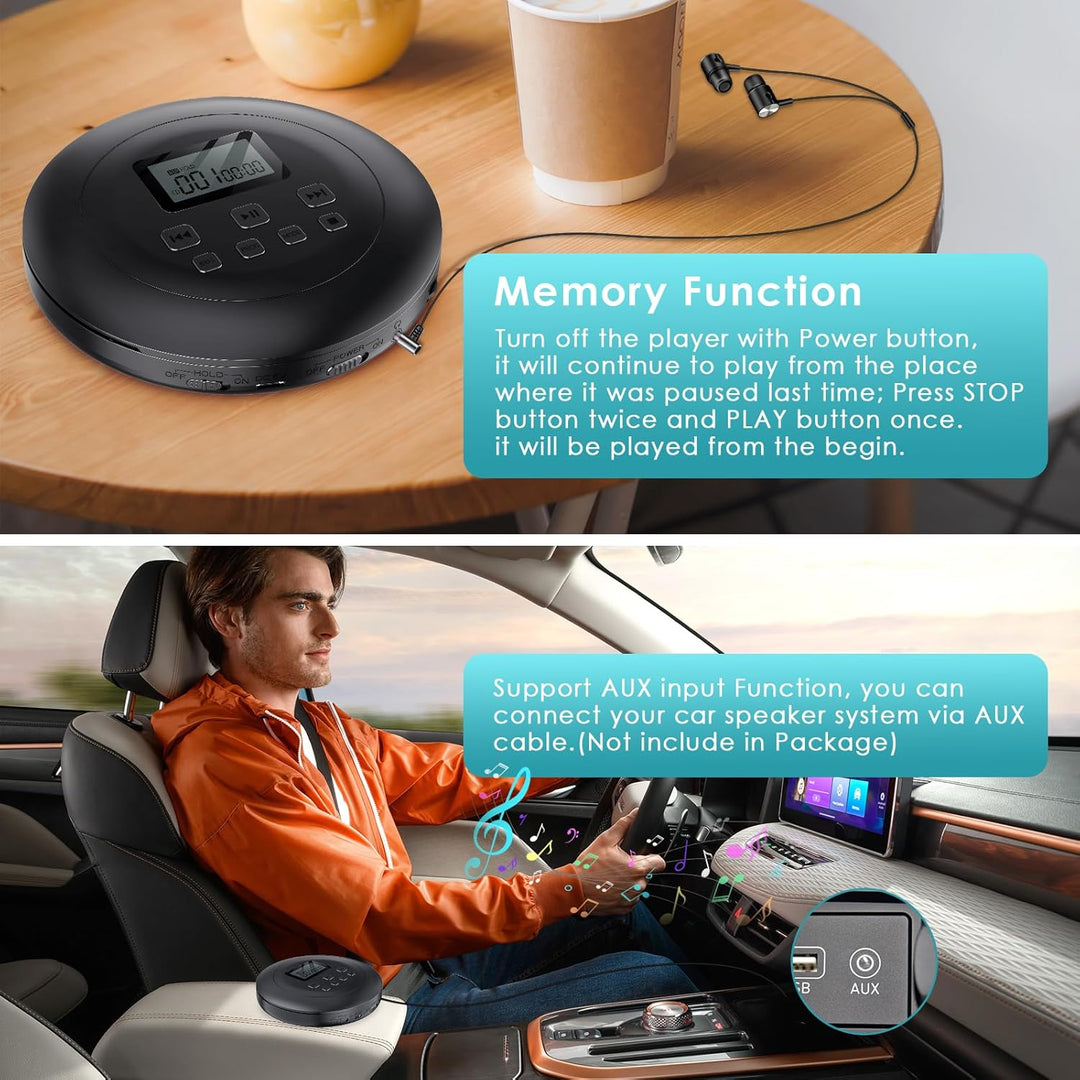 Gueray CD Player Tragbar CD Player Kinder CD Player HiFi Tragbarer CD Player Discman mit Kopfhörer L