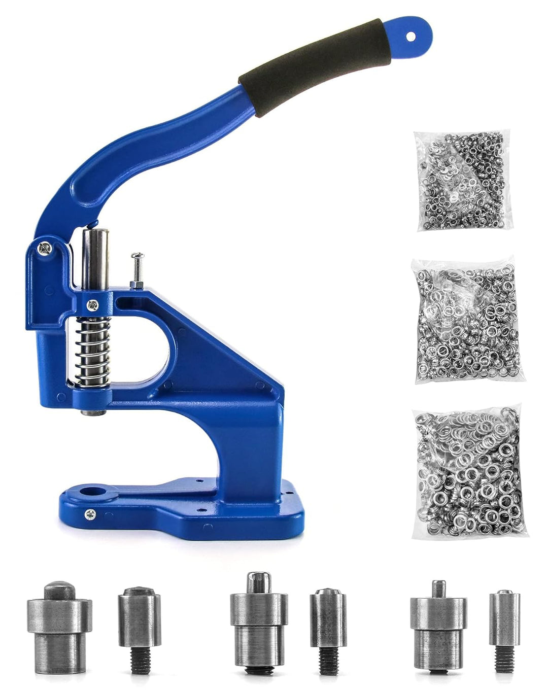 QWORK Ösenpresse Set, Handpresse Ösenmaschine Ösenzange Set Punch Tool Kit, mit 3 Stanzformen (6/10/