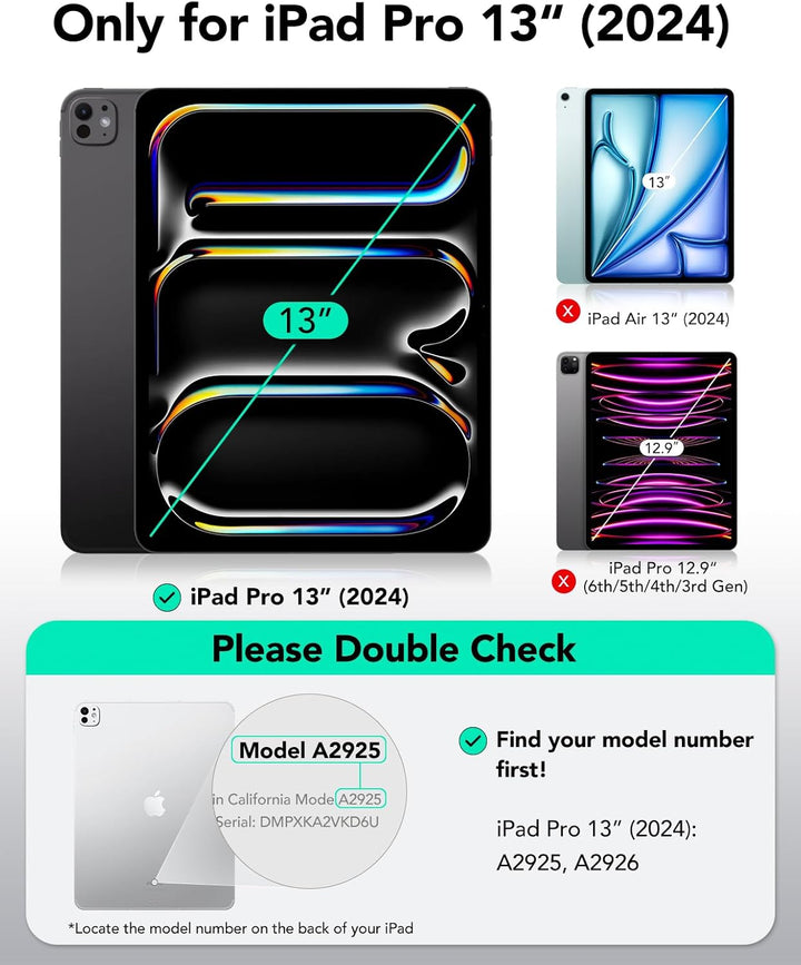 ESR für iPad Pro 13 Hülle (2024), Drehbare Hülle mit Abnehmbarer Magnetabdeckung, Ständer im Hoch-/Q