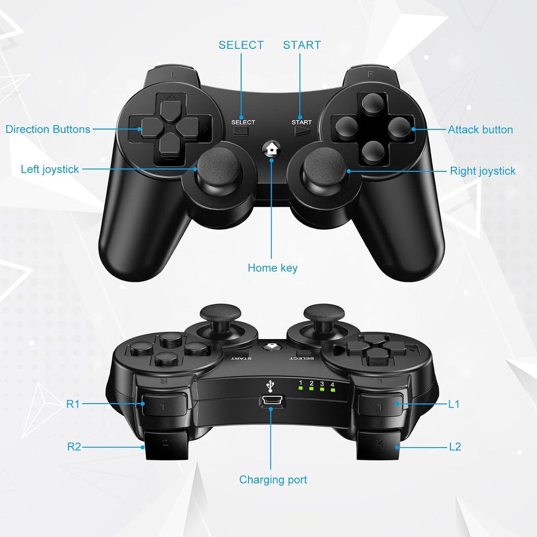 Diswoe Controller für PS-3, 2er Pack Wireless Controller für Play-Station 3 mit Dual Shock, Gyro Axi
