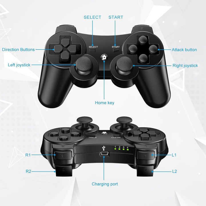 Diswoe Controller für PS-3, 2er Pack Wireless Controller für Play-Station 3 mit Dual Shock, Gyro Axi