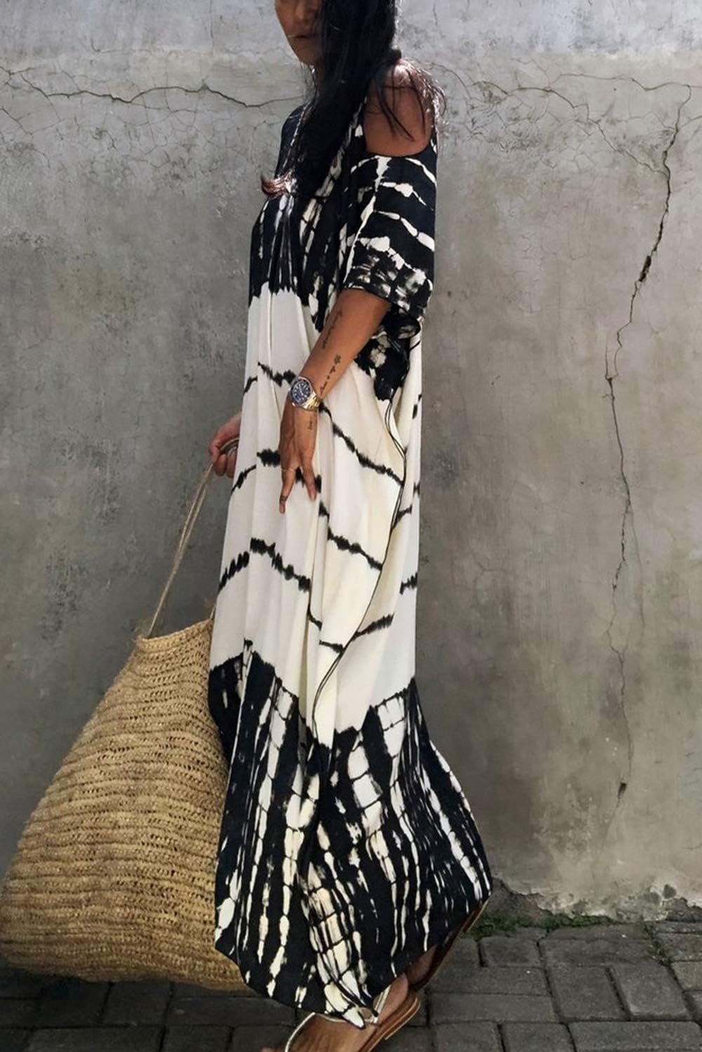 YouKD Sommer schulterfrei Kaftan Bohemian Homewear Beach Bikini Vertuschungen Maxi Robe für Frauen