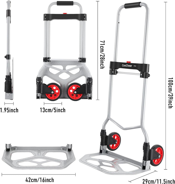 COOCHEER Aluminium-Sackkarre, zusammenklappbarer Gepäckträger, ideal für Industrie und Haushalt, max