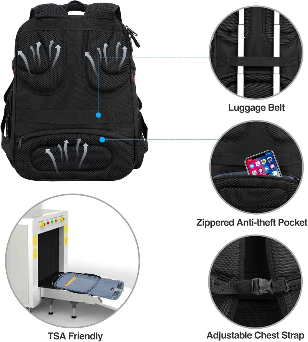 KROSER Laptop Rucksack 17,3 Zoll Reise XL Business Daypack Schwerlast Wasserdicht mit Hartgeschältem