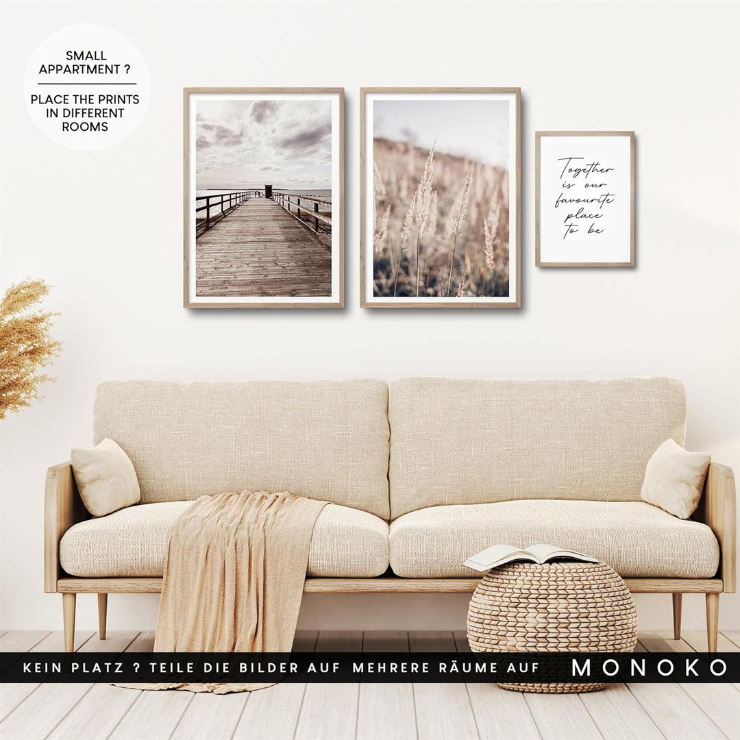MONOKO® Natur Wandbilder Wohnzimmer Modern | Bilder Beige Schlafzimmer | Poster Set Meer 4xA3 + 2xA4