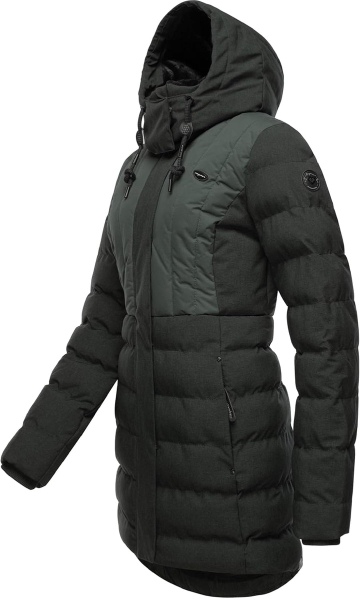Ragwear Damen Wintermantel Warmer wasserdichter Steppmantel lang mit Kapuze Ashanta Block XS-6XL XXL