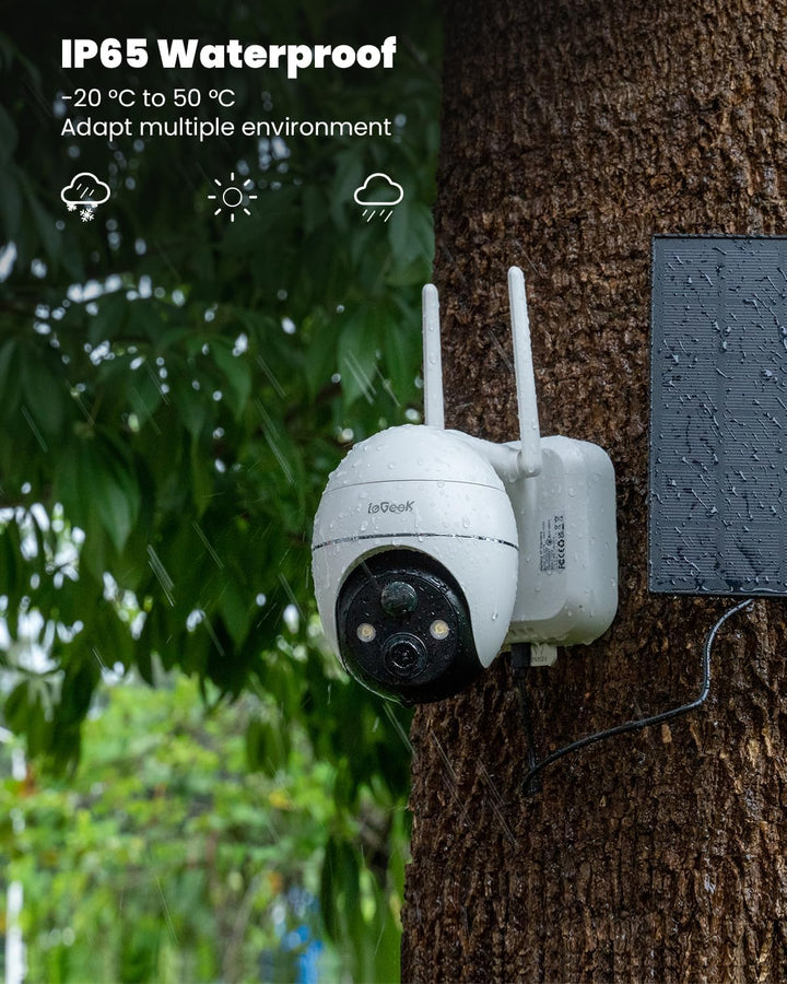 ieGeek 2K Überwachungskamera Aussen Akku, Solar Überwachungskamera mit 355°/140° Pan Tilt, 20m Farbn