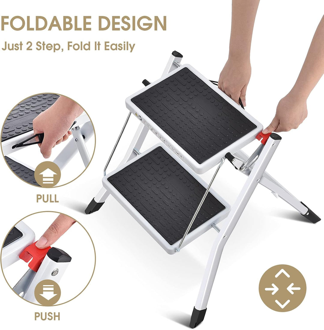 KINGRACK Klapptritt, 2 StufenTrittleiter, zusammenklappbar, Leiter mit Rutschfester Gummimatte, Trit