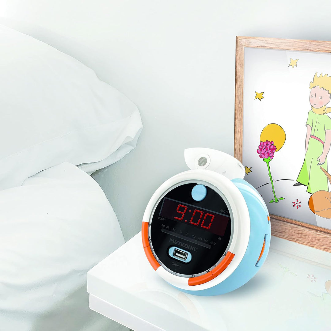 Le Petit Prince 477342 Radiowecker FM USB, Projektion Dual Alarm und Sleep/Snooze-Funktionen, Batter
