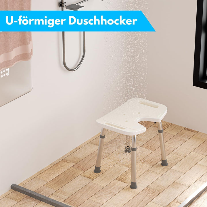 Ansobea Duschhocker für senioren Badhocker 7-Fach höhenverstellbar 41-56 cm Duschstuhl mit U-Typ Hyg