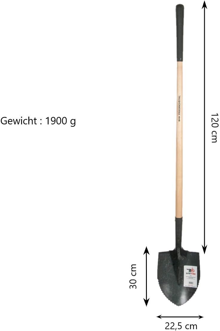 SHW-FIRE Spaten Schaufel mit Wellenschliff - Hochwertiger Stahl - Holzstiel 120cm - für einfacheres