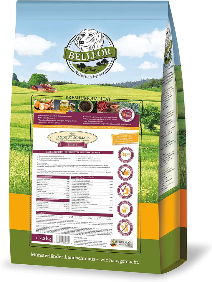 Bellfor Landgut-Schmaus Mini Hypoallergenes Getreidefreies Trockenfutter mit Insektenprotein 7,5 kg