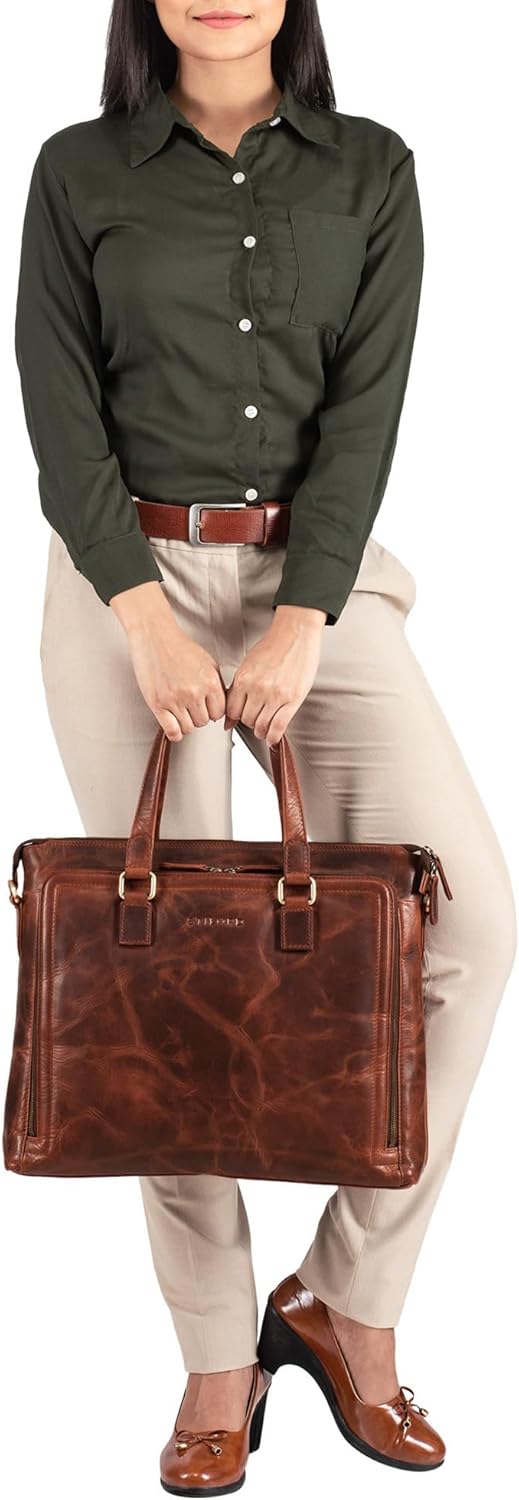 STILORD 'Claire' Businesstasche Damen Leder 15 Zoll Laptoptasche DIN A4 Aktentasche Umhängetasche un