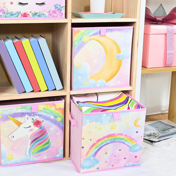WERNNSAI Aufbewahrungsbox für kinder– 4er Pack Einhorn Faltbare Aufbewahrungswürfel aus Stoff und Mä