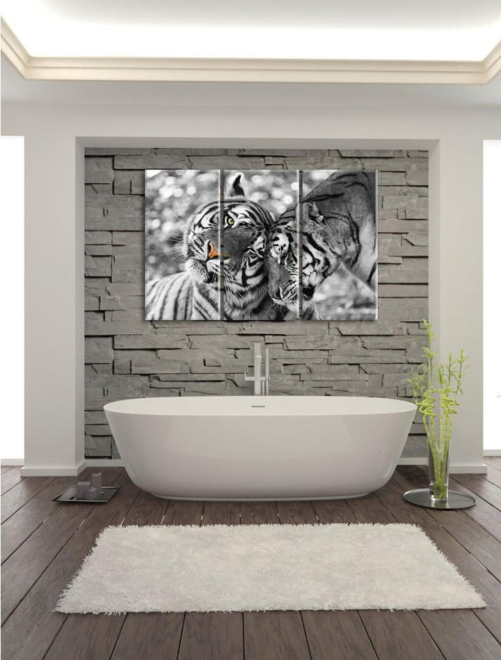 Pixxprint Zwei liebkosende Tiger als Leinwandbild/Grösse: 3 Teilig (120x80) cm/Wandbild/Kunstdruck/f
