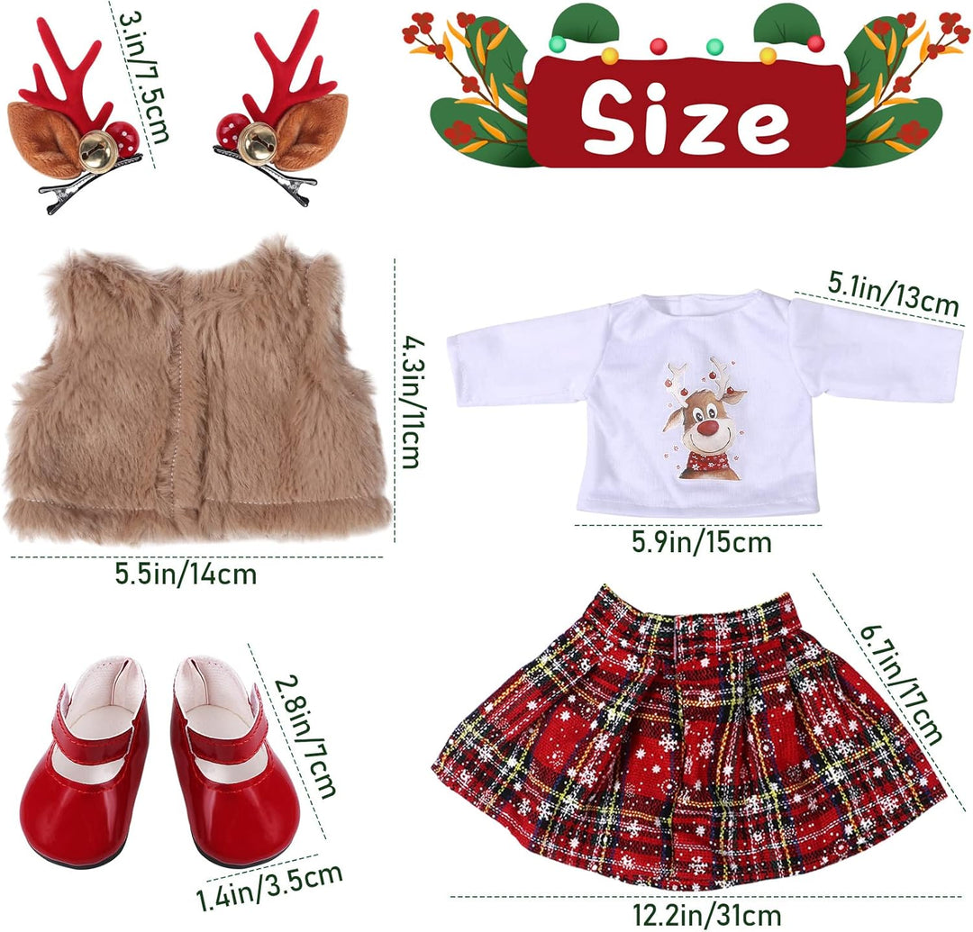 Tacobear Puppenkleidung Weihnachten Puppen Kleider Zubehör Set Puppen Hemd Rot Karierter Rock Mantel