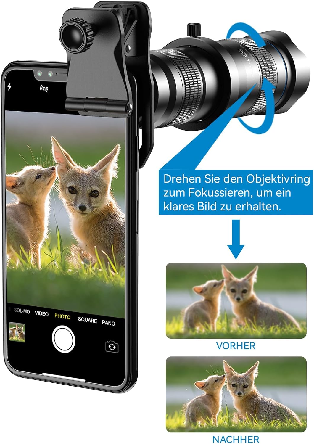 Apexel Teleobjektiv für Smartphone,leistungsstarkes 28-faches HD-Telefon-Teleobjektiv Kameraobjektiv