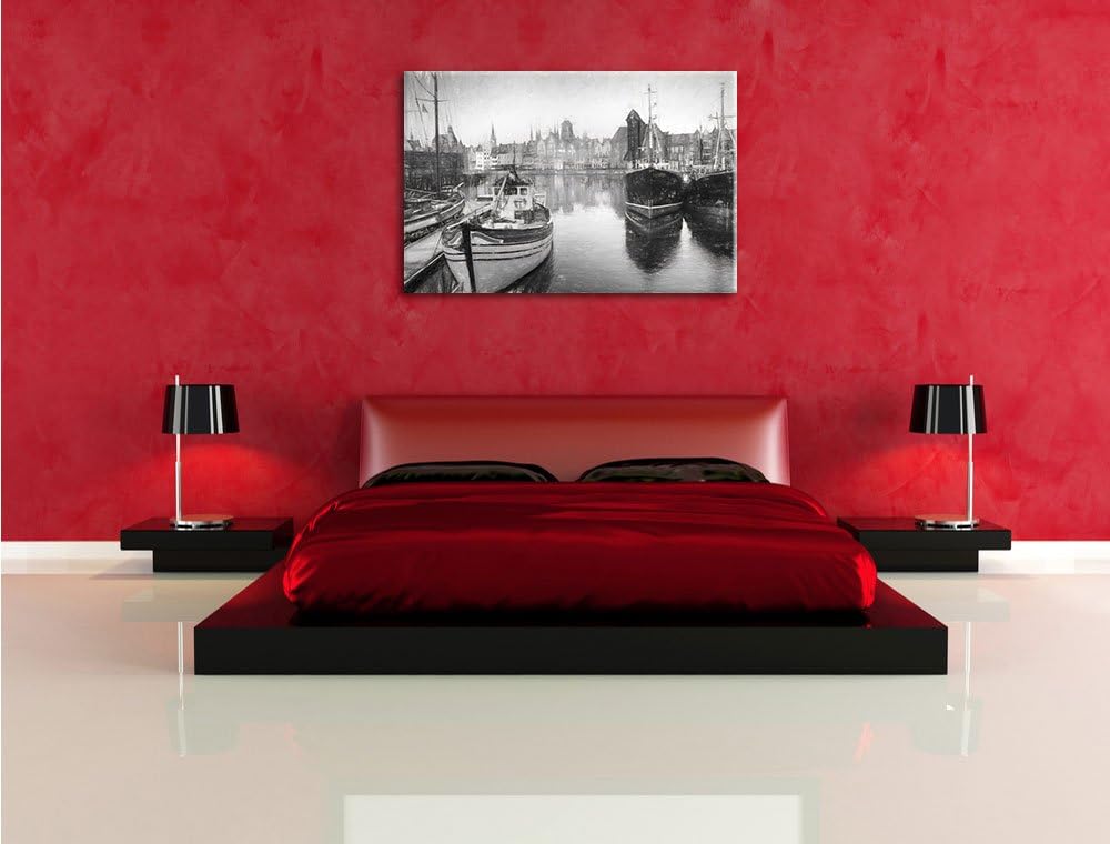 Hafenstadt Kohle Effekt, Format: 100x70 auf Leinwand, XXL riesige Bilder fertig gerahmt mit Keilrahm