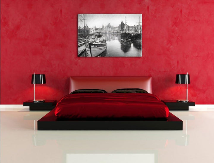 Hafenstadt Kohle Effekt, Format: 100x70 auf Leinwand, XXL riesige Bilder fertig gerahmt mit Keilrahm