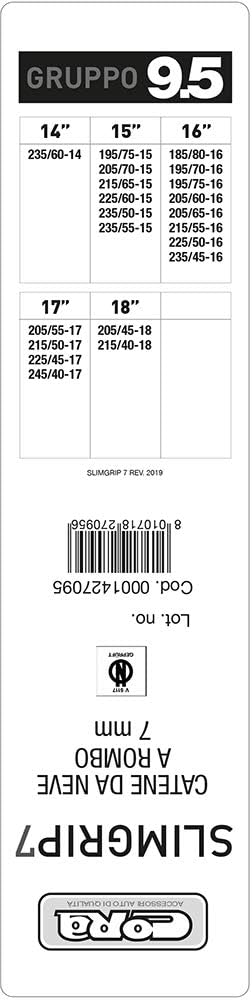 Cora 0001427095 Schneeketten für Auto Slim Grip 7 mm, Gruppe 9.5