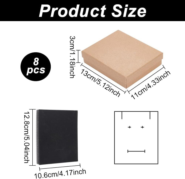 BENECREAT 8 Pack Halskette Ring Box 13x11x3cm Kraft Brown Rechteck Karton Schmuckschatullen Grosse G