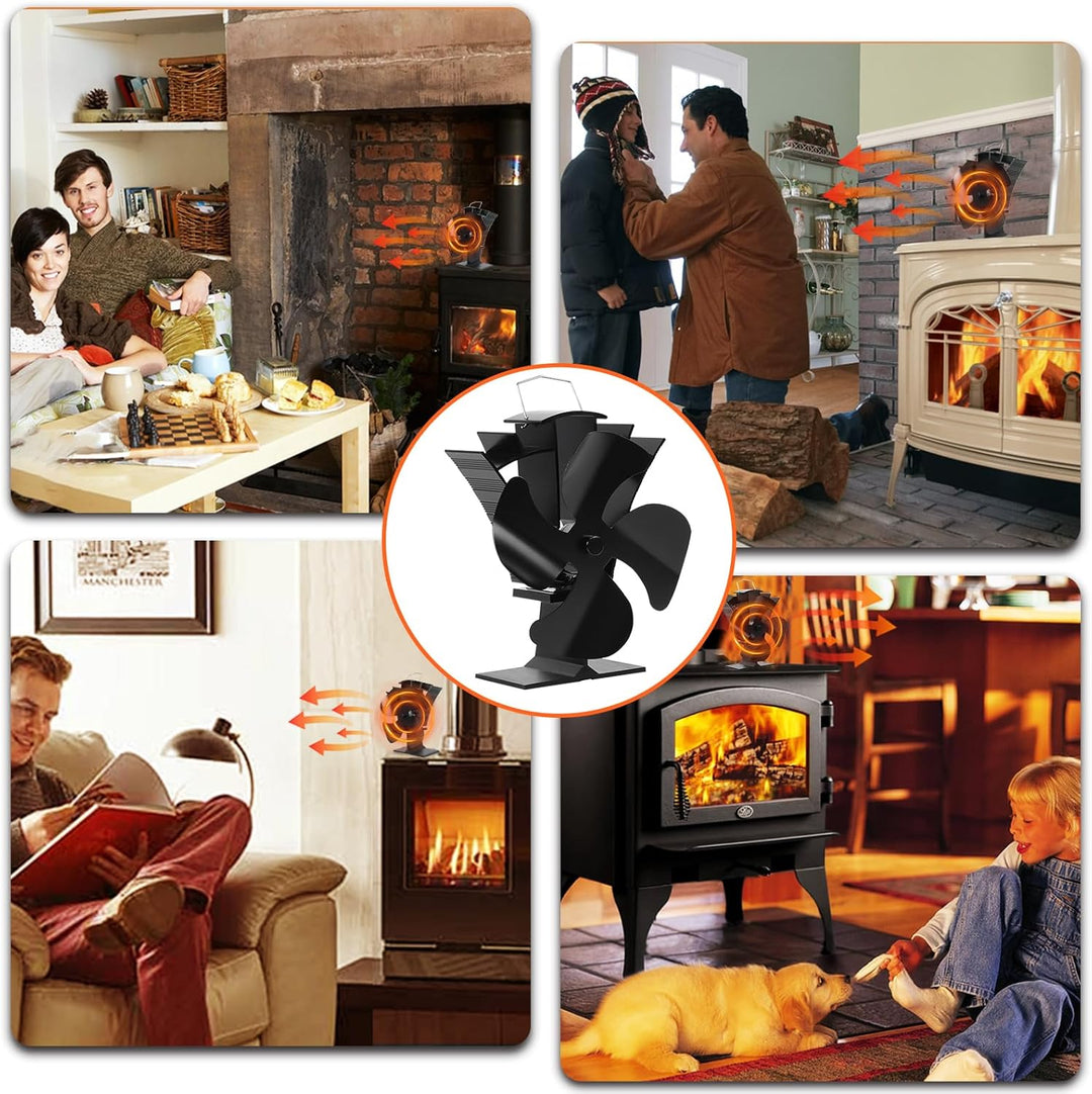 Tomersun Ofenventilator, Leiser Kaminventilator mit 4 Blättern Ofenventilator Ohne Strom Kamin Venti